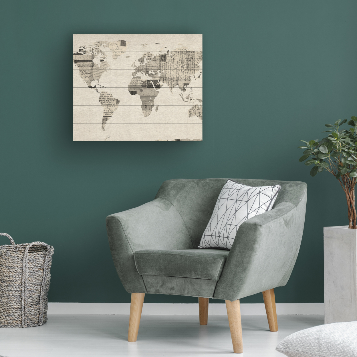 Wooden Slat Art 18 X 22 Inches Titled Vintage Postcards World Map Ready To Hang Home Decor Picture