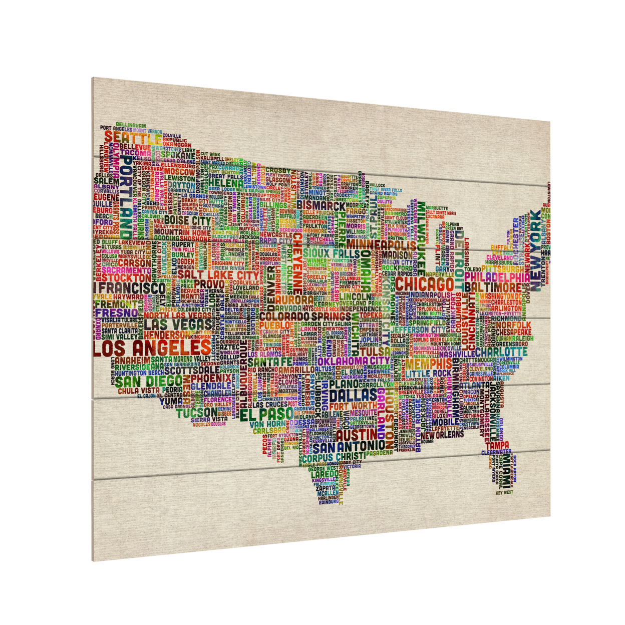 Wooden Slat Art 18 X 22 Inches Titled US Cities Text Map VI Ready To Hang Home Decor Picture