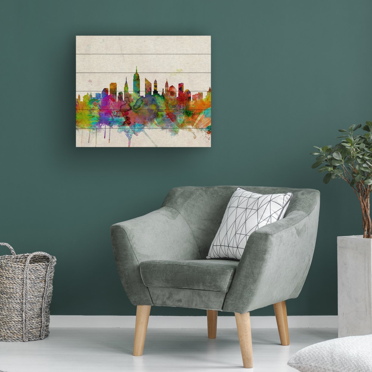 Wooden Slat Art 18 X 22 Inches Titled New York Skyline Tompsett Ready To Hang Home Decor Picture