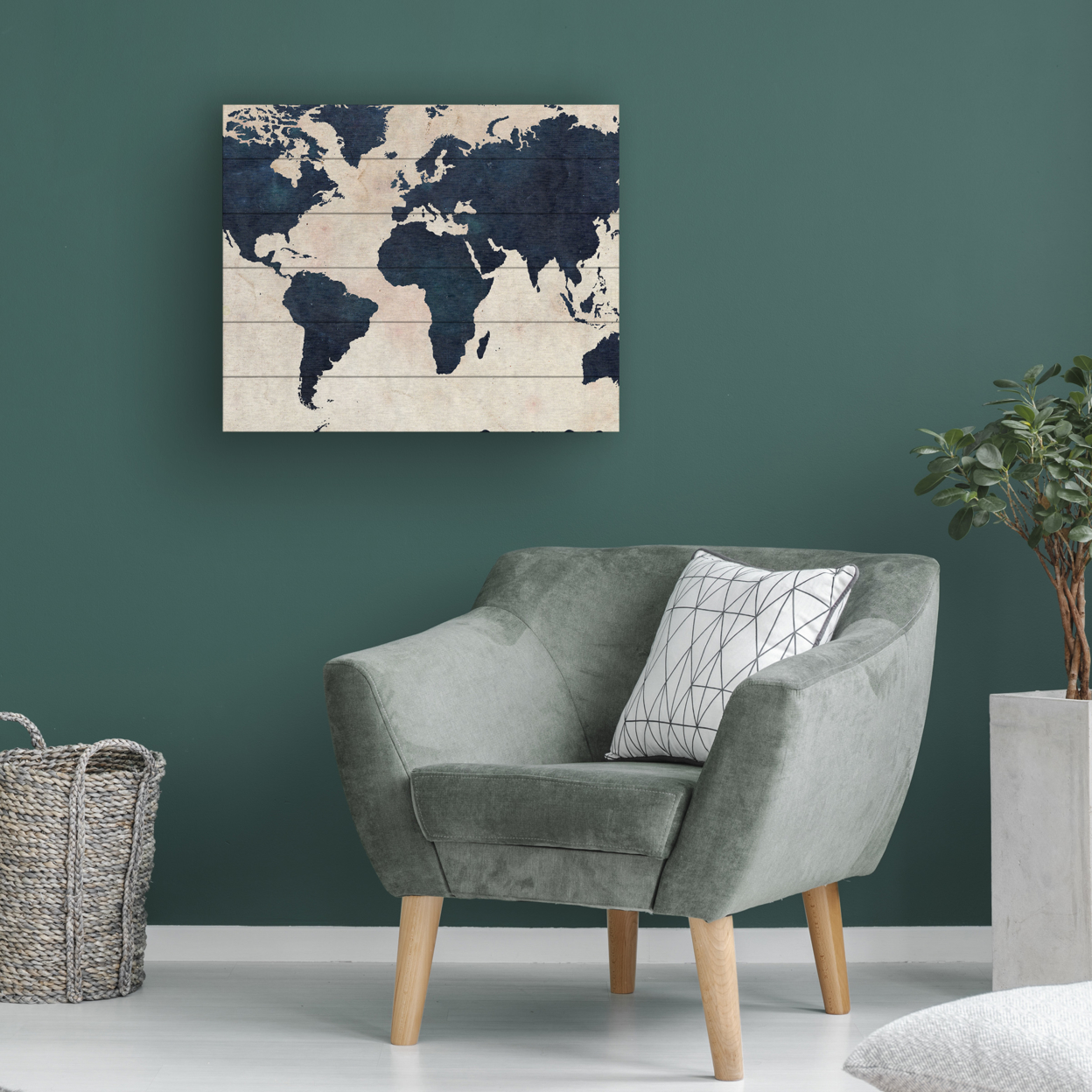 Wooden Slat Art 18 X 22 Inches Titled World Map -Navy Ready To Hang Home Decor Picture