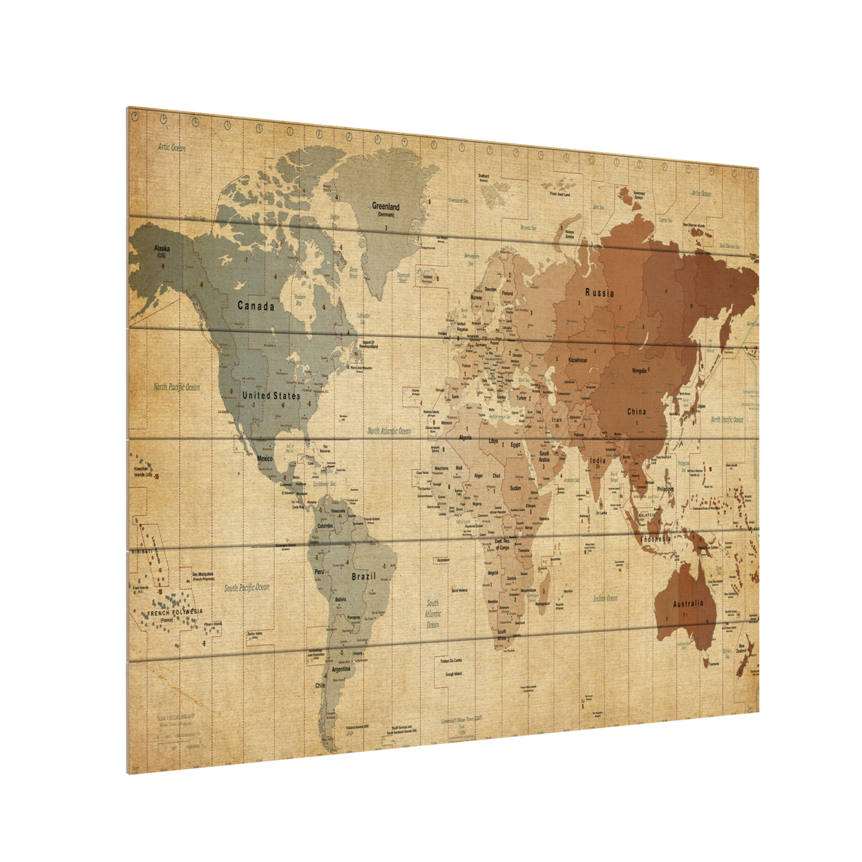 Wooden Slat Art 18 X 22 Inches Titled Time Zones Map Of The World Ready To Hang Home Decor Picture