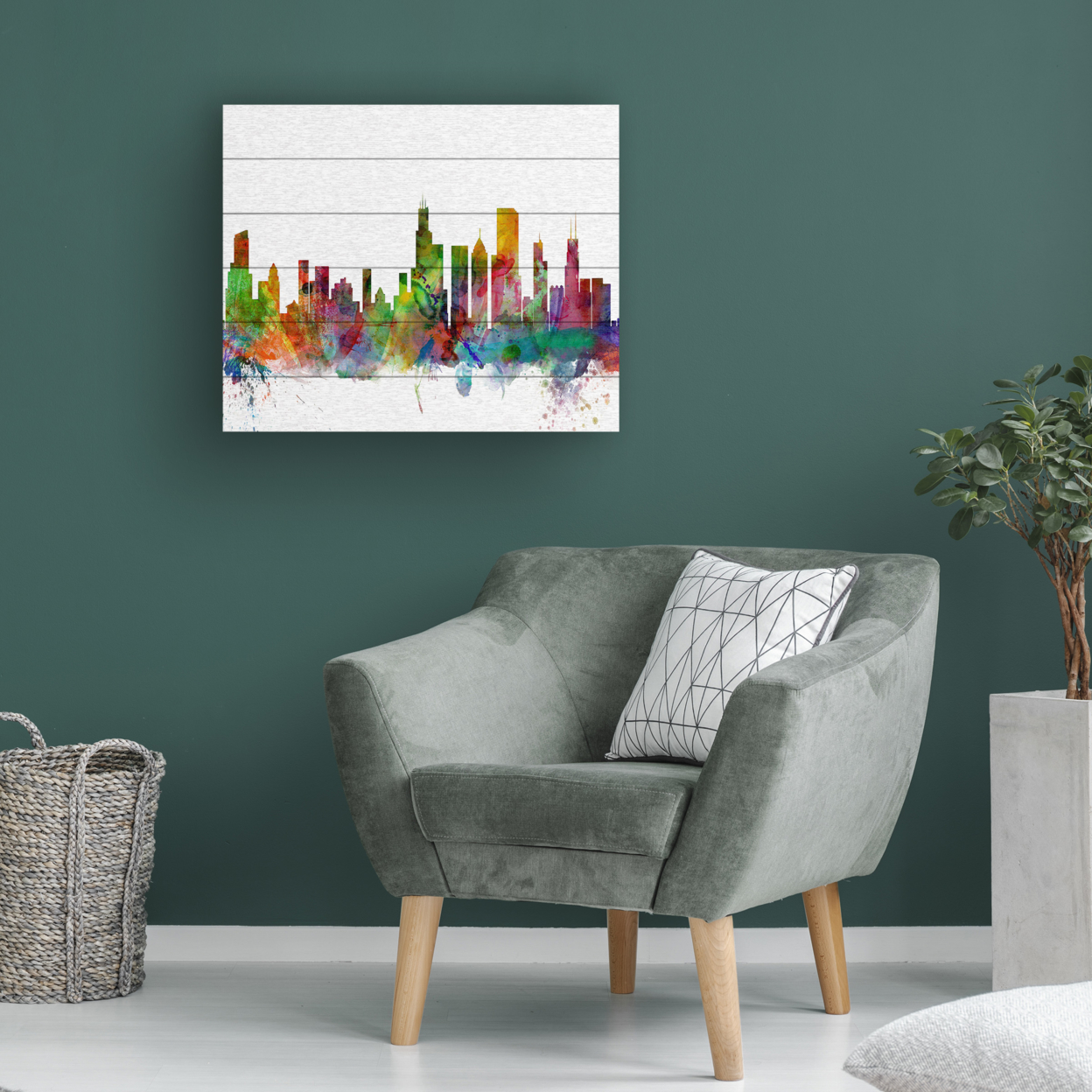 Wooden Slat Art 18 X 22 Inches Titled Chicago Illinois Skyline Ready To Hang Home Decor Picture