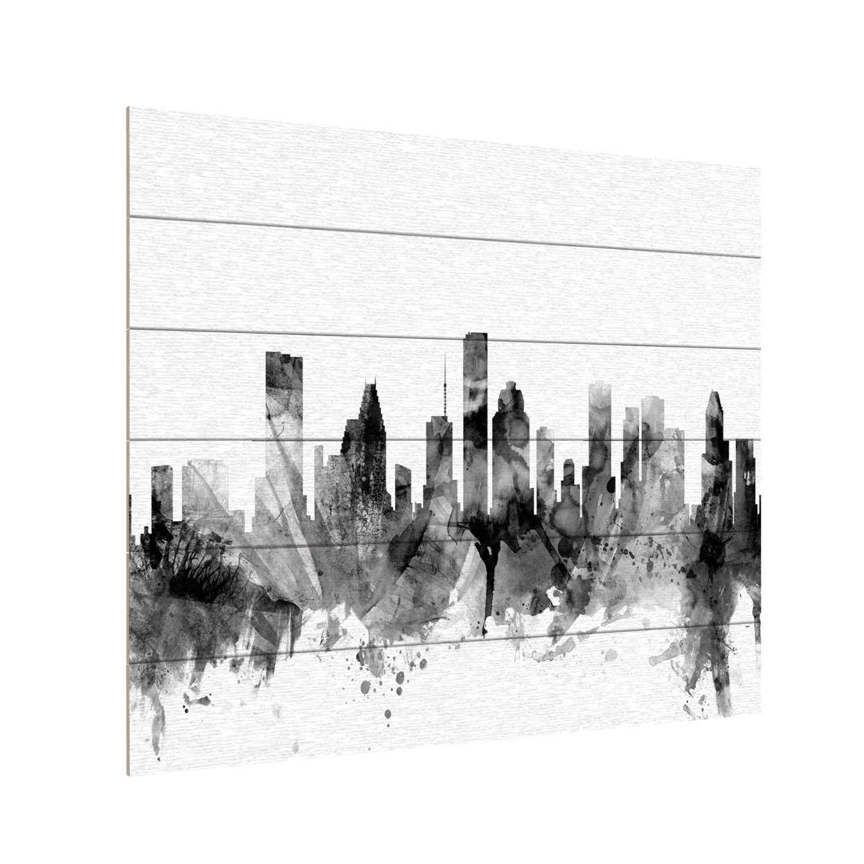 Wooden Slat Art 18 X 22 Inches Titled Houston Texas Skyline B&W Ready To Hang Home Decor Picture