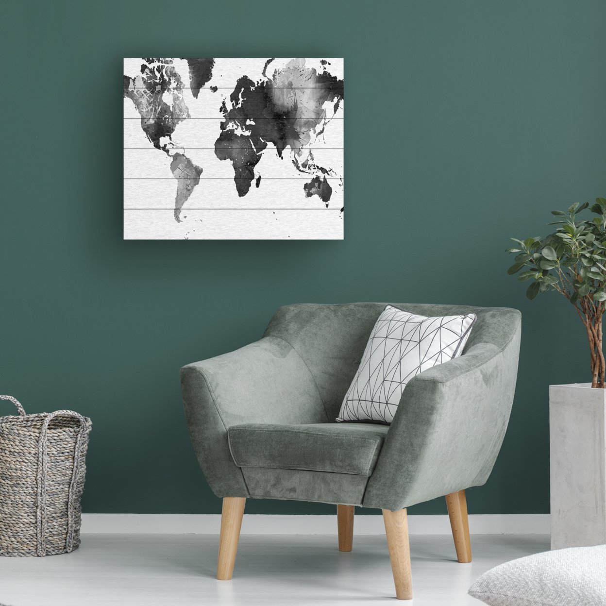 Wooden Slat Art 18 X 22 Inches Titled World Map BG-1 Ready To Hang Home Decor Picture