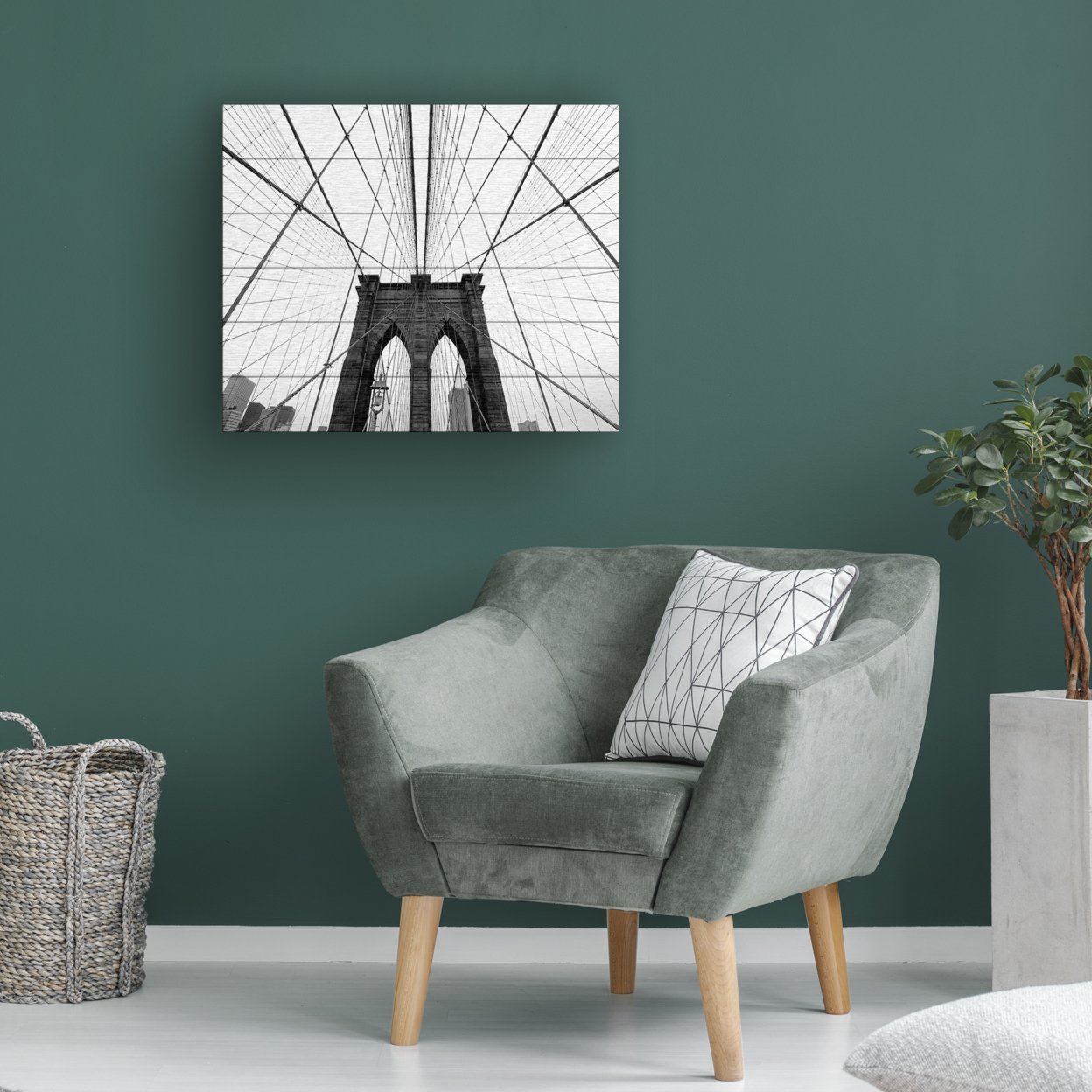 Wooden Slat Art 18 X 22 Inches Titled NYC Brooklyn Bridge Ready To Hang Home Decor Picture