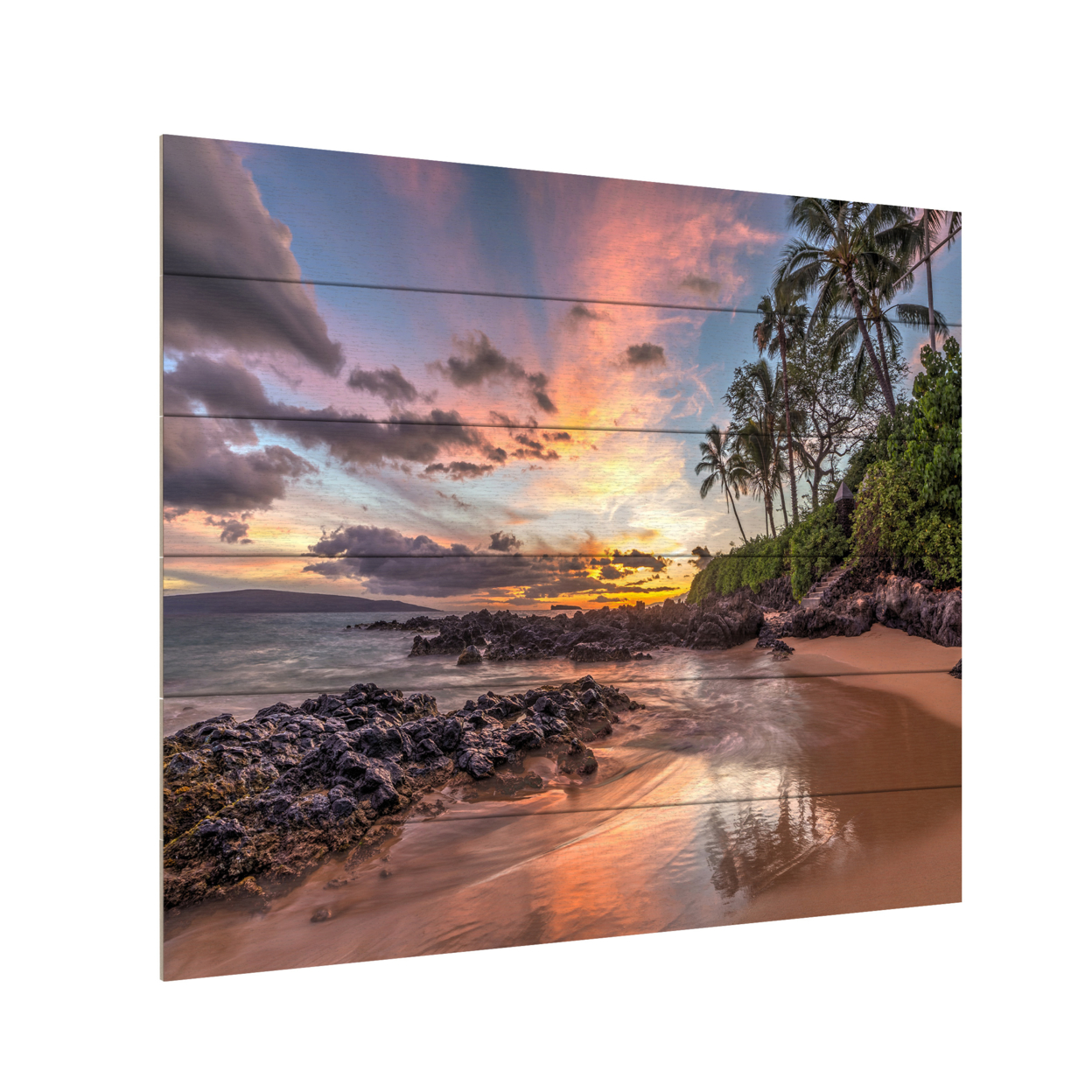 Wooden Slat Art 18 X 22 Inches Titled Hawaiian Sunset Wonder Ready To Hang Home Decor Picture