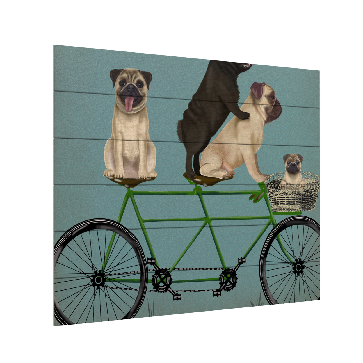 Wooden Slat Art 18 X 22 Inches Titled Pug Tandem Ready To Hang Home Decor Picture