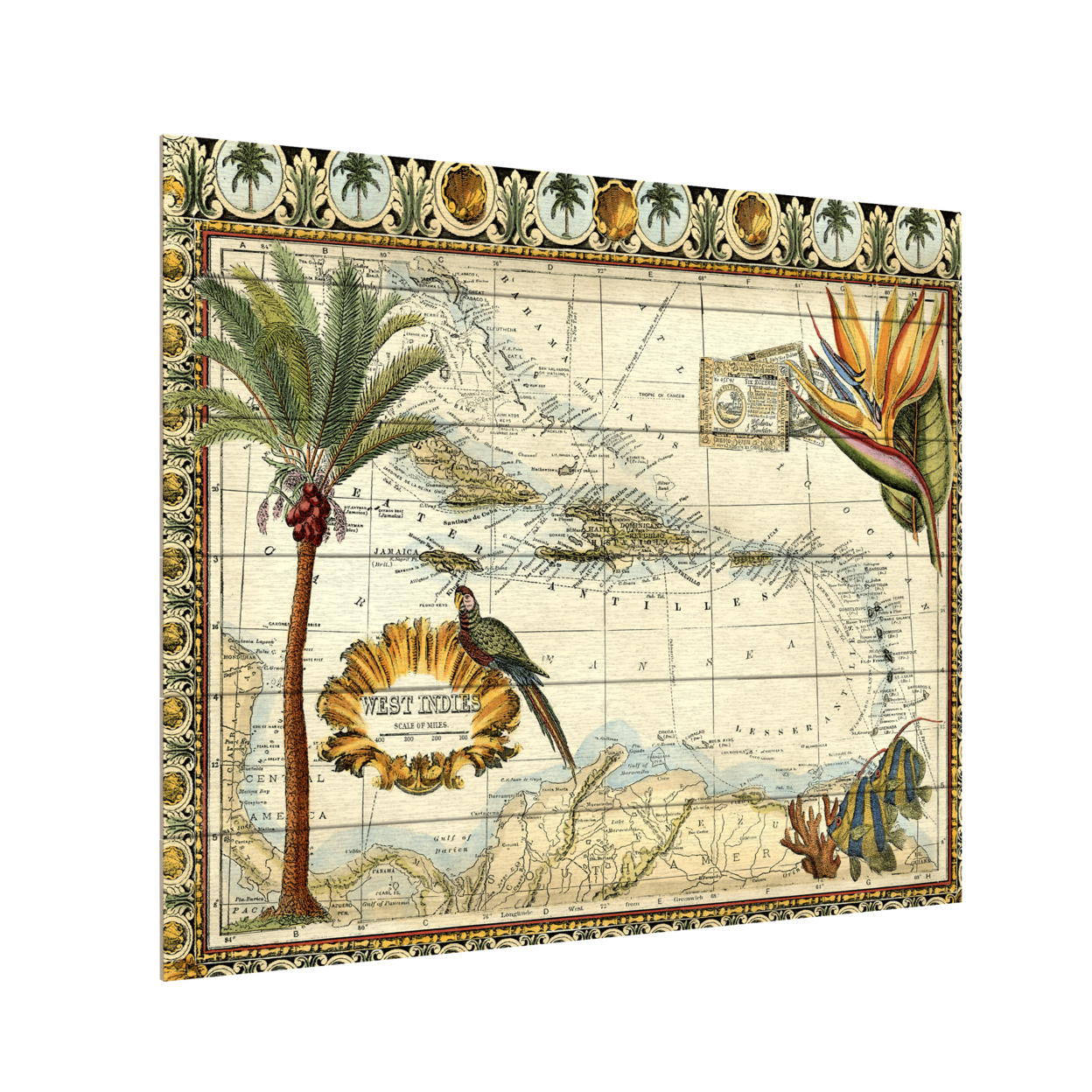 Wooden Slat Art 18 X 22 Inches Titled Tropical Map Of West Indies Ready To Hang Home Decor Picture
