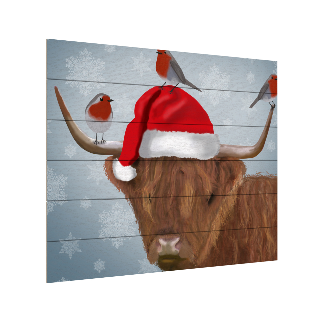 Wooden Slat Art 18 X 22 Inches Titled Highland Cow And Robins Ready To Hang Home Decor Picture