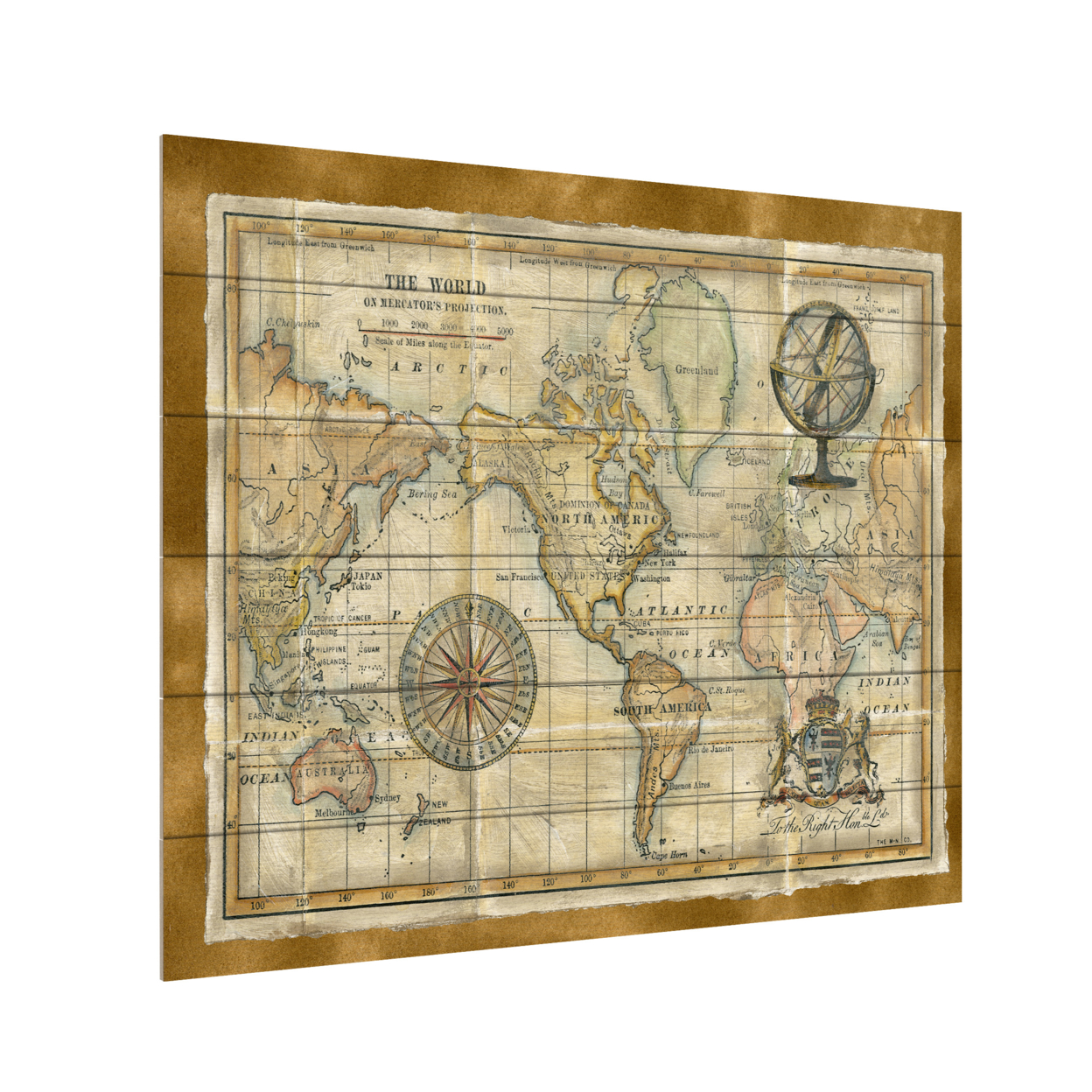 Wooden Slat Art 18 X 22 Inches Titled Antique World Map Framed Ready To Hang Home Decor Picture