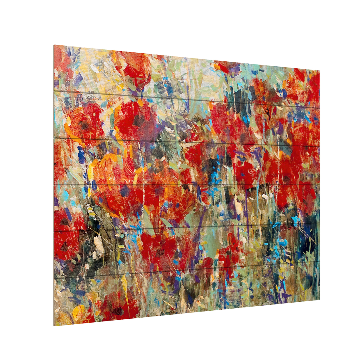 Wooden Slat Art 18 X 22 Inches Titled Red Poppy Field Ii Ready To Hang Home Decor Picture
