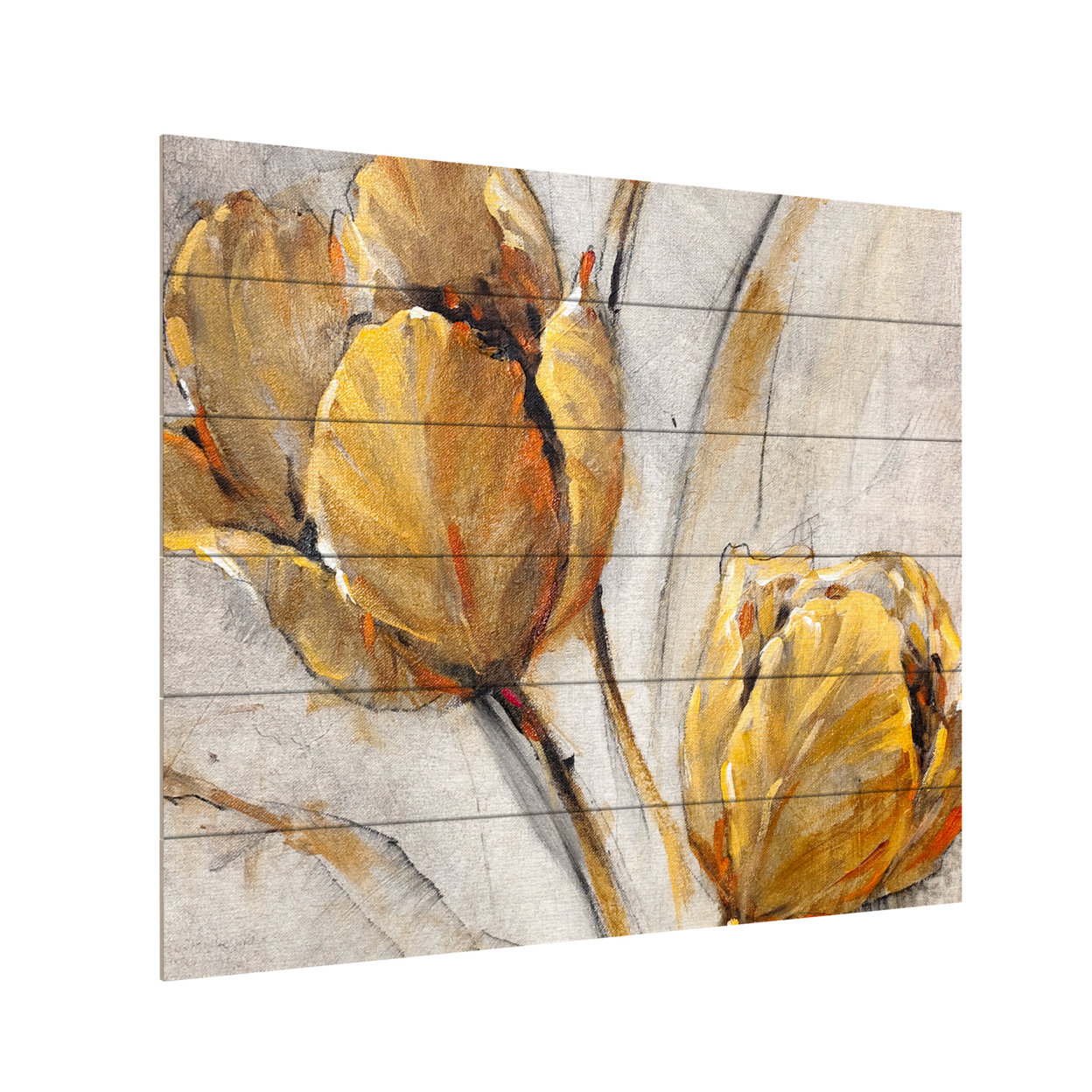 Wooden Slat Art 18 X 22 Inches Titled Golden Poppies On Taupe I Ready To Hang Home Decor Picture