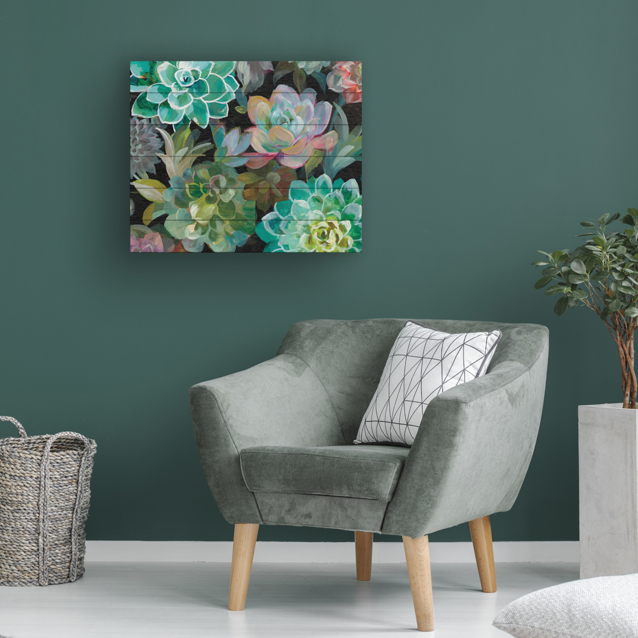 Wooden Slat Art 18 X 22 Inches Titled Floral Succulents V2 Crop Ready To Hang Home Decor Picture