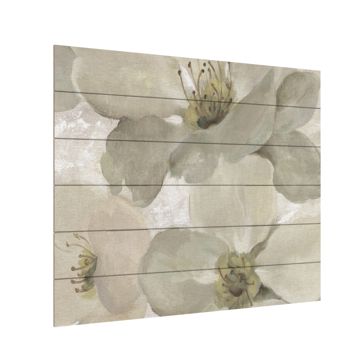 Wooden Slat Art 18 X 22 Inches Titled White On White Floral I Crop Neutral Ready To Hang Home Decor Picture