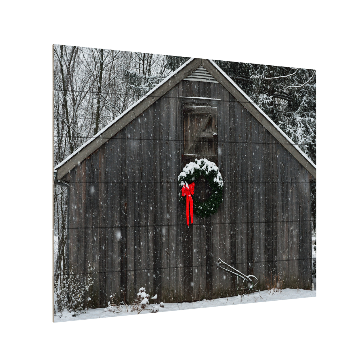 Wooden Slat Art 18 X 22 Inches Titled Christmas Barn In The Snow Ready To Hang Home Decor Picture