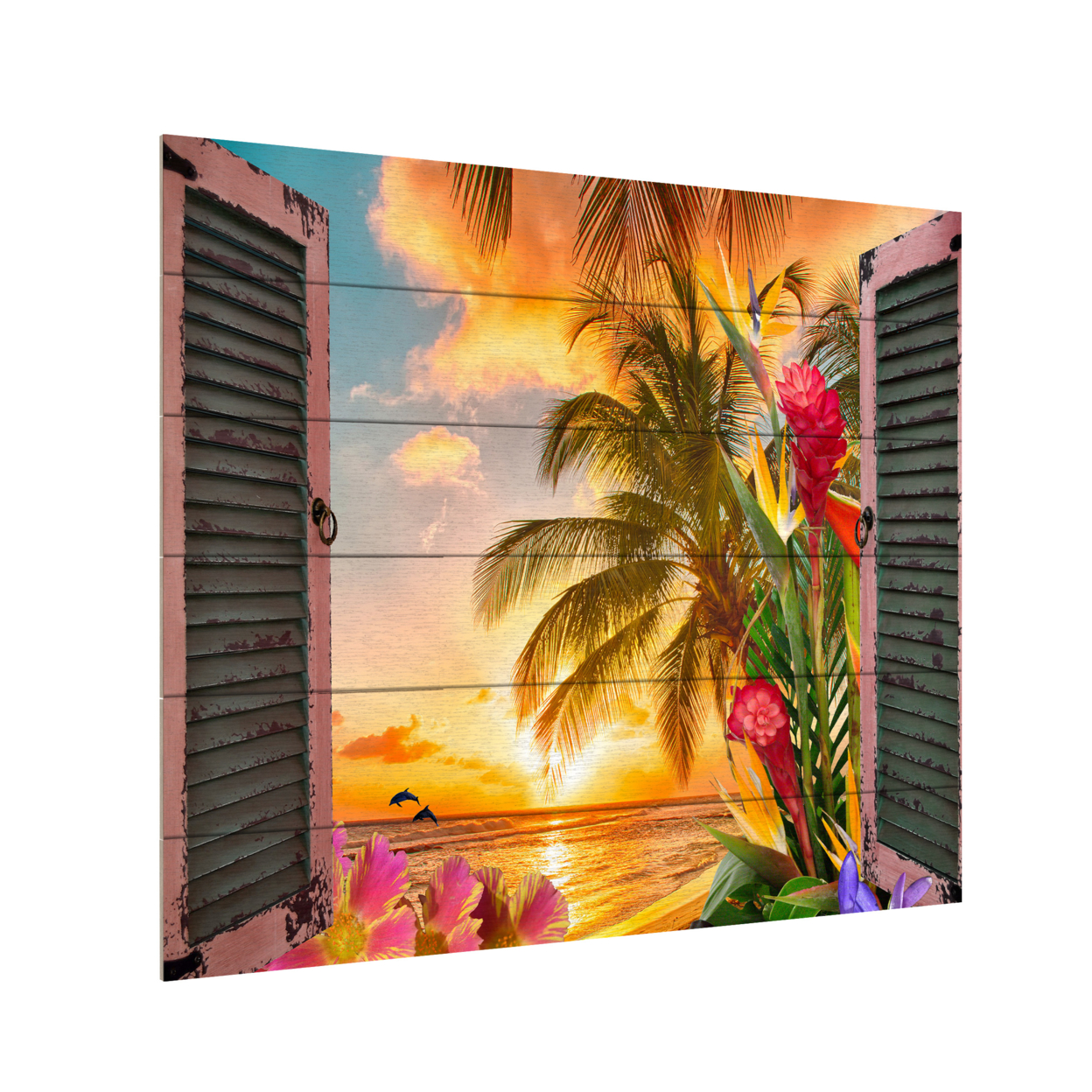 Wooden Slat Art 18 X 22 Inches Titled Window To Paradise II Ready To Hang Home Decor Picture