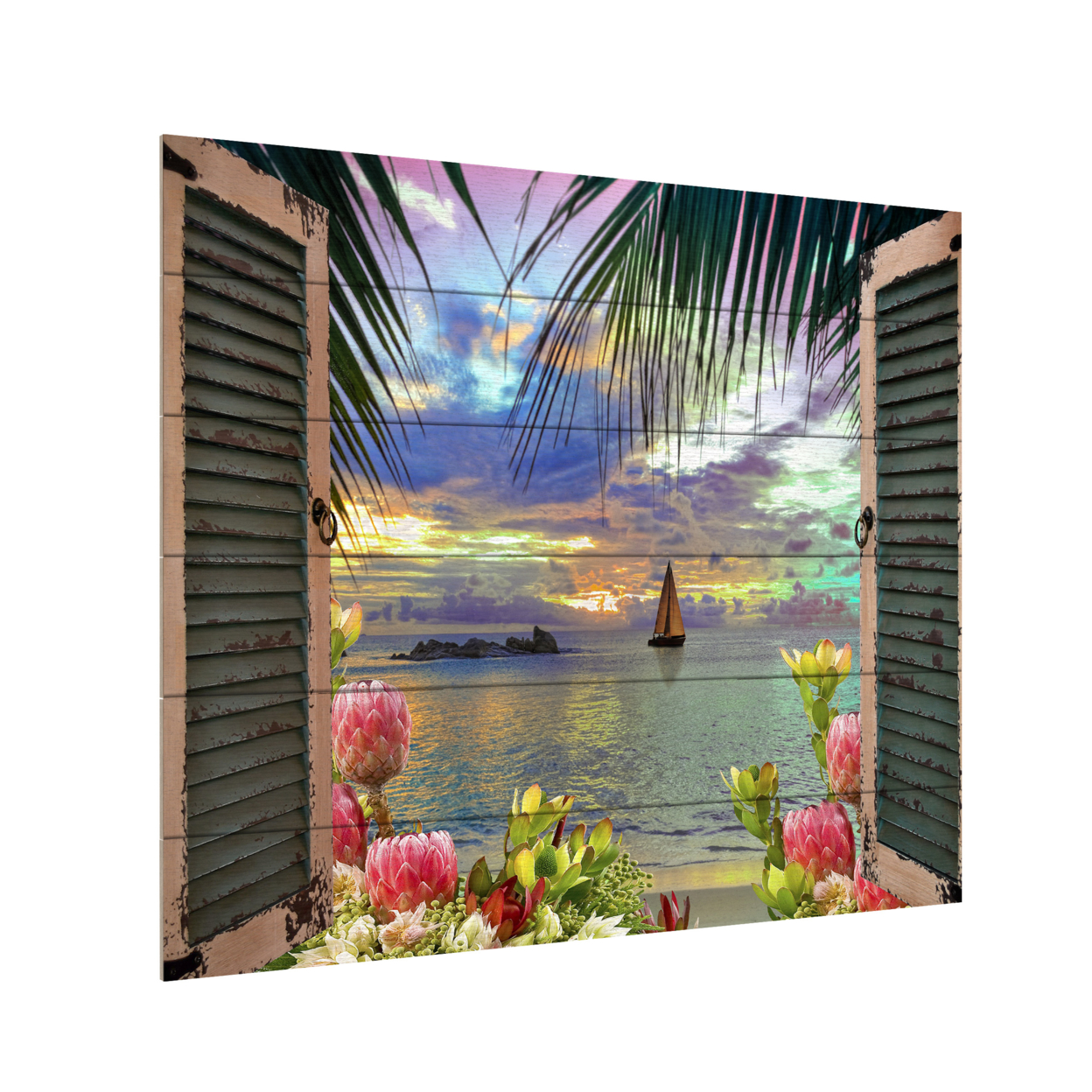Wooden Slat Art 18 X 22 Inches Titled Window To Paradise III Ready To Hang Home Decor Picture