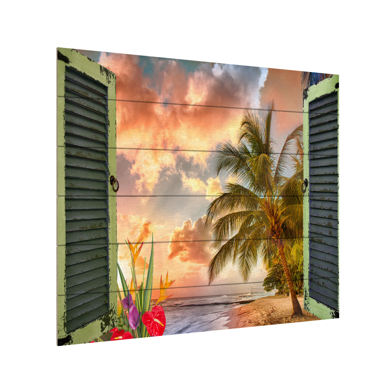 Wooden Slat Art 18 X 22 Inches Titled Window To Paradise IV Ready To Hang Home Decor Picture