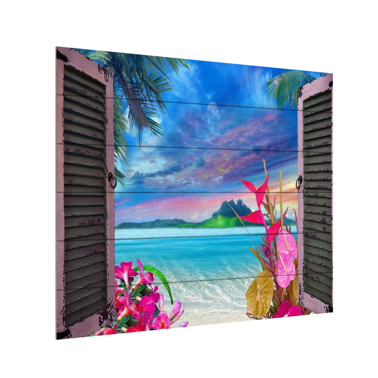 Wooden Slat Art 18 X 22 Inches Titled Window To Paradise VII Ready To Hang Home Decor Picture