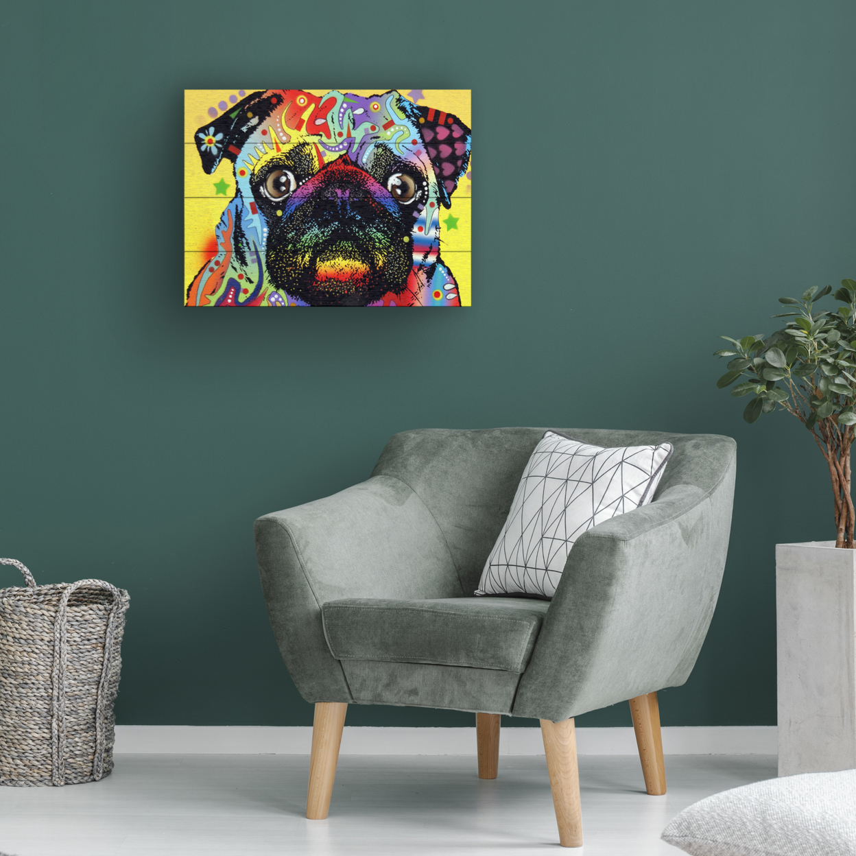 Wall Art 12 X 16 Inches Titled Pug Ready To Hang Printed On Wooden Planks
