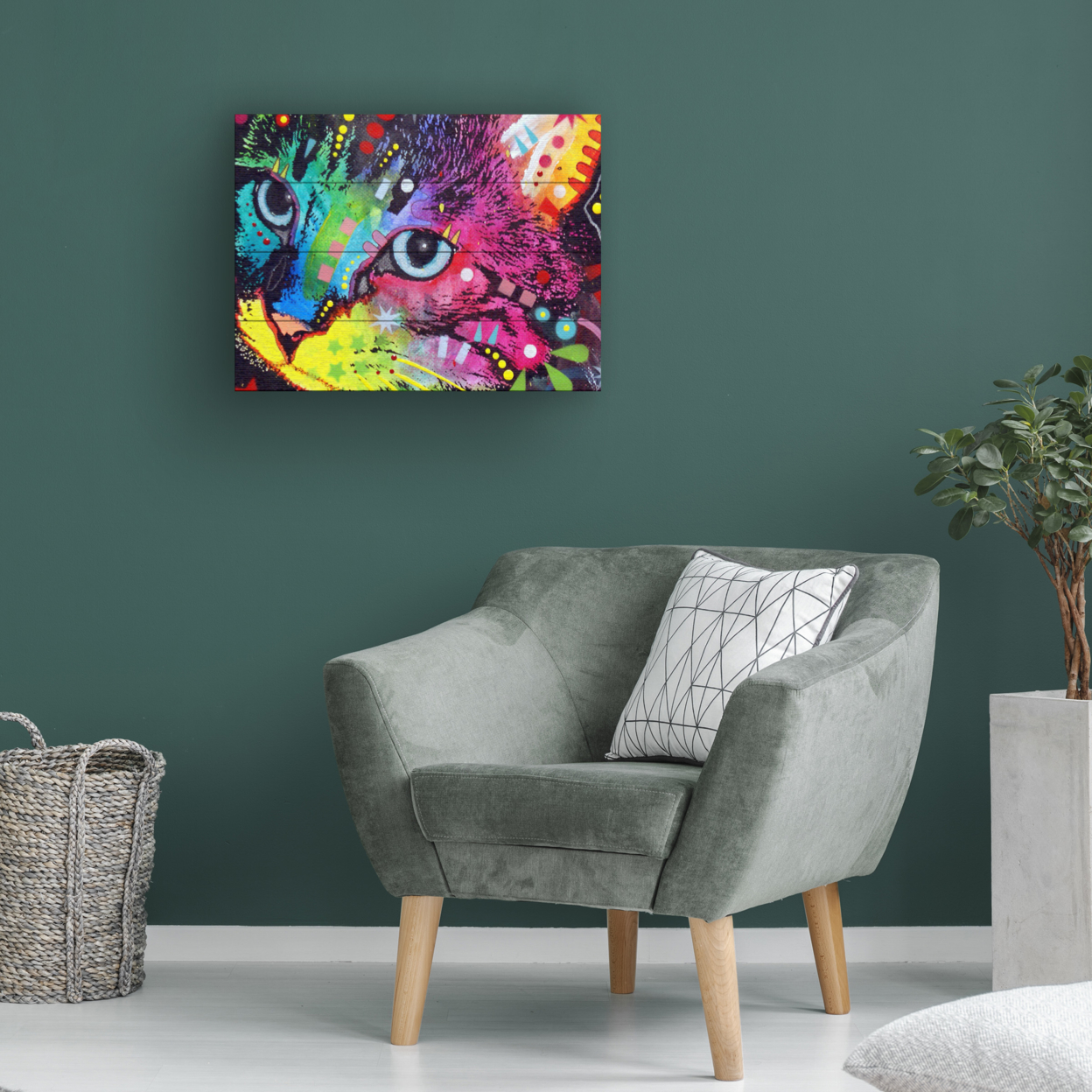 Wall Art 12 X 16 Inches Titled Thinking Cat Crowned Ready To Hang Printed On Wooden Planks