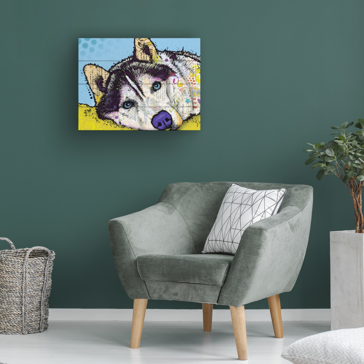 Wall Art 12 X 16 Inches Titled Siberian Husky II Ready To Hang Printed On Wooden Planks