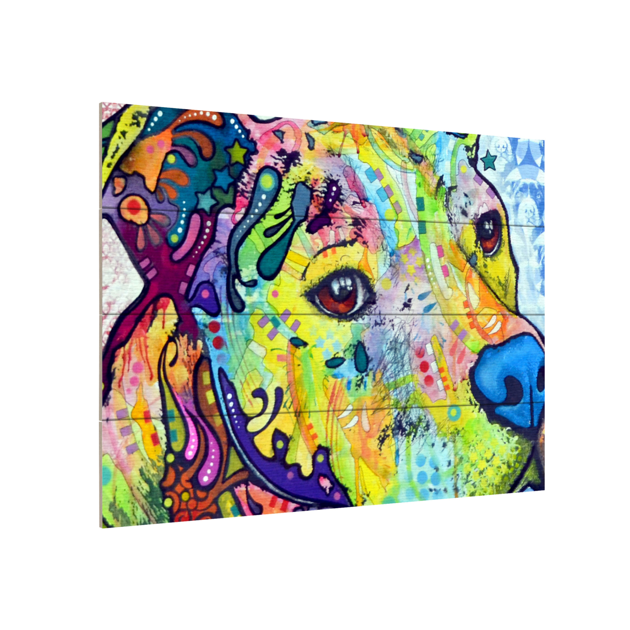 Wall Art 12 X 16 Inches Titled Thoughtful Pitbull III Ready To Hang Printed On Wooden Planks