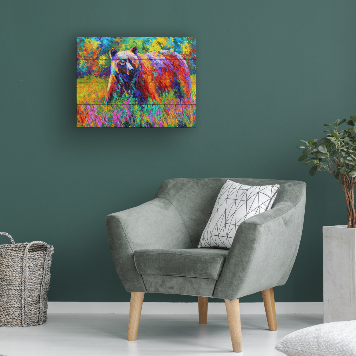 Wall Art 12 X 16 Inches Titled Grizz On Guard Ready To Hang Printed On Wooden Planks
