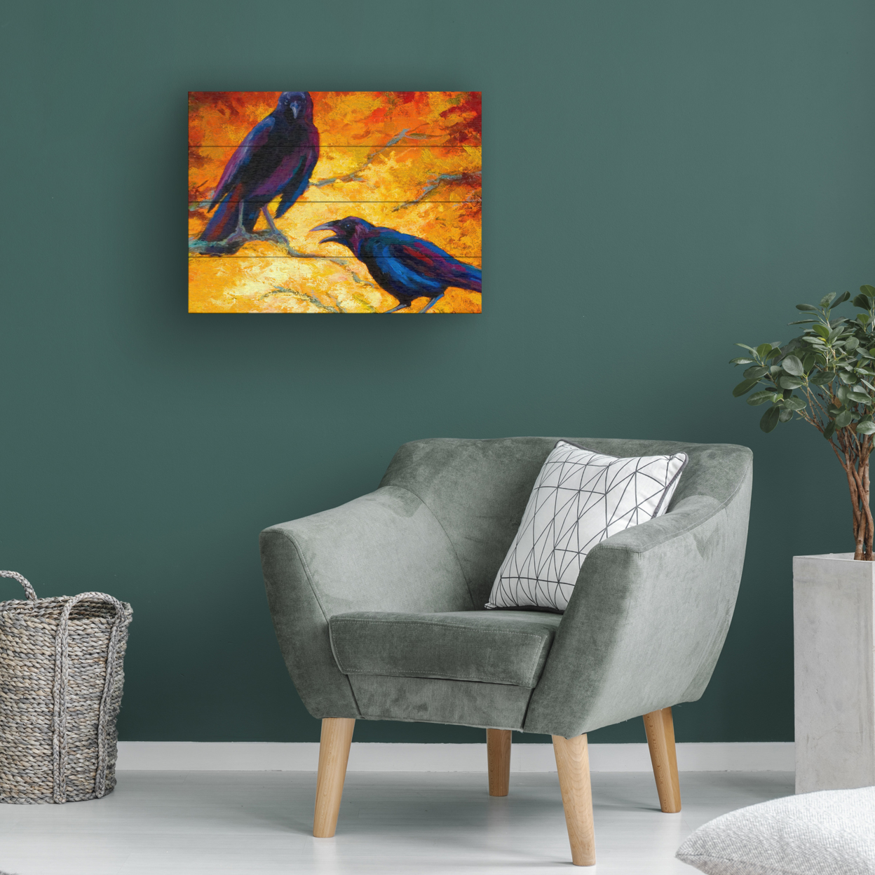 Wall Art 12 X 16 Inches Titled Crows 9 Ready To Hang Printed On Wooden Planks