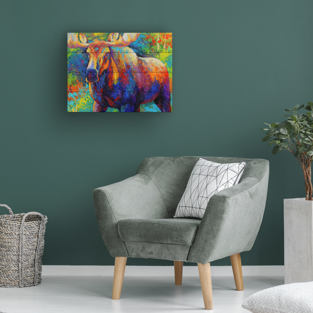 Wall Art 12 X 16 Inches Titled Bull Moose Ready To Hang Printed On Wooden Planks