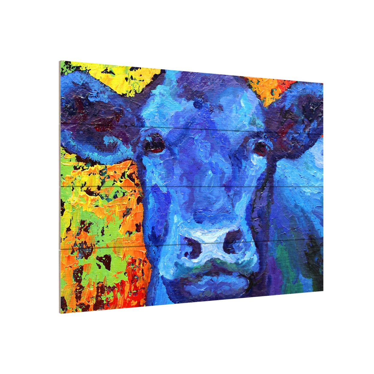 Wall Art 12 X 16 Inches Titled Blue Cow Ready To Hang Printed On Wooden Planks