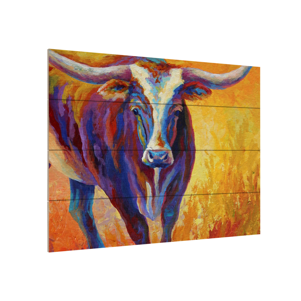 Wall Art 12 X 16 Inches Titled Stepping Out Longhorn Ready To Hang Printed On Wooden Planks
