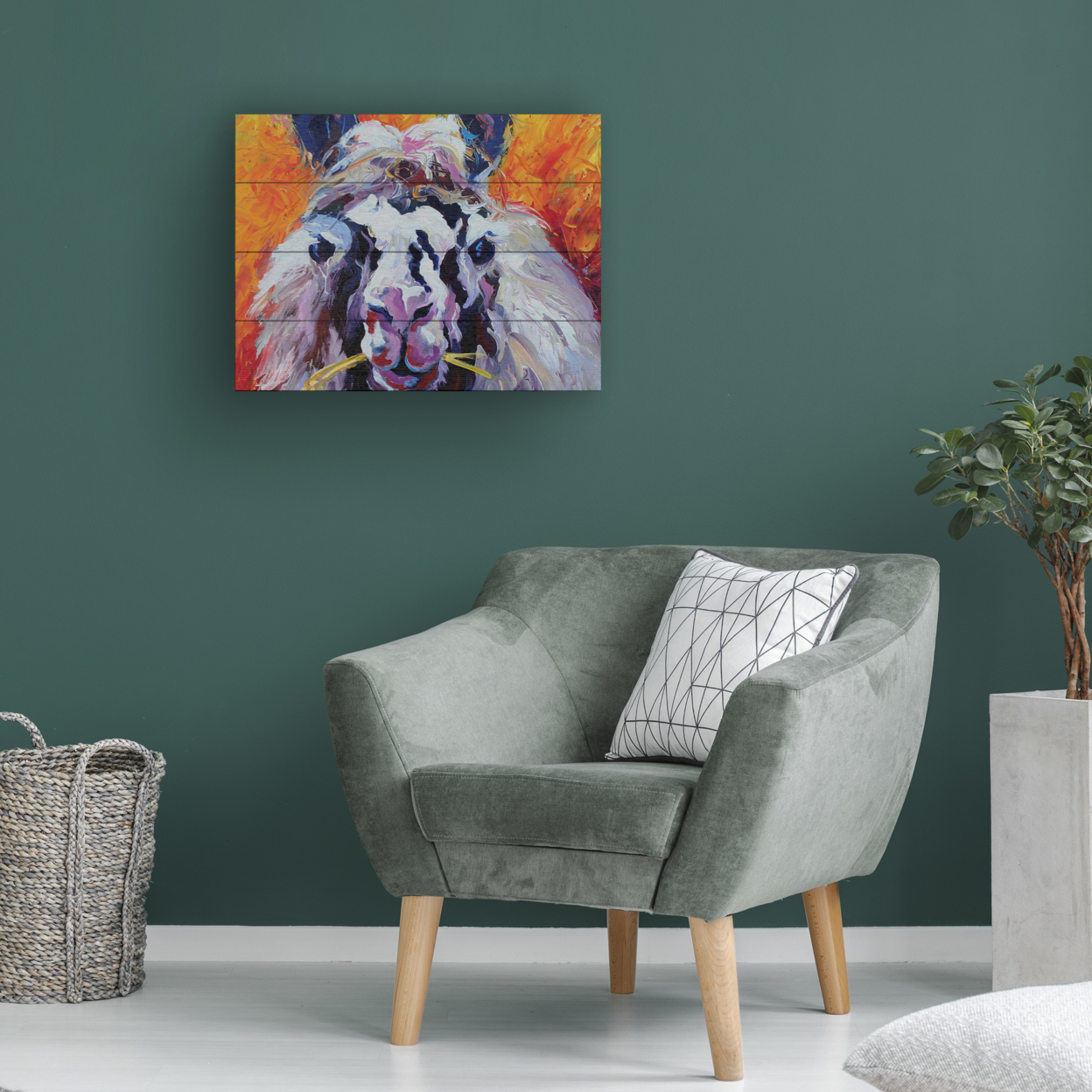 Wall Art 12 X 16 Inches Titled Llama III Ready To Hang Printed On Wooden Planks