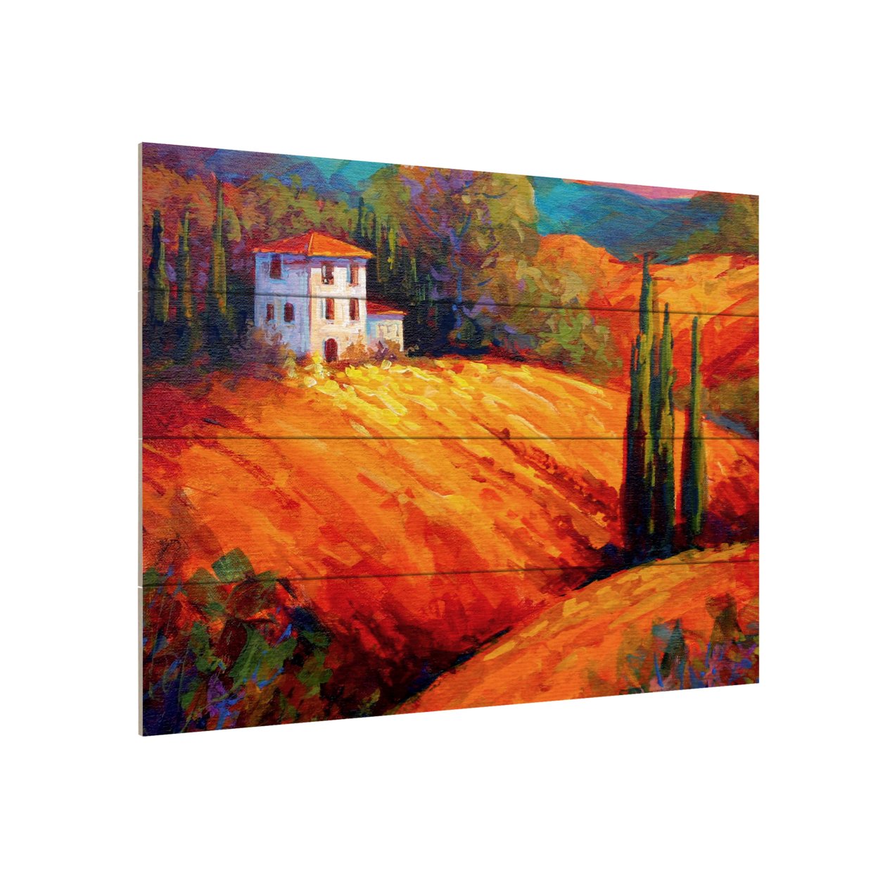 Wall Art 12 X 16 Inches Titled Tuscan Villa Evening Ready To Hang Printed On Wooden Planks