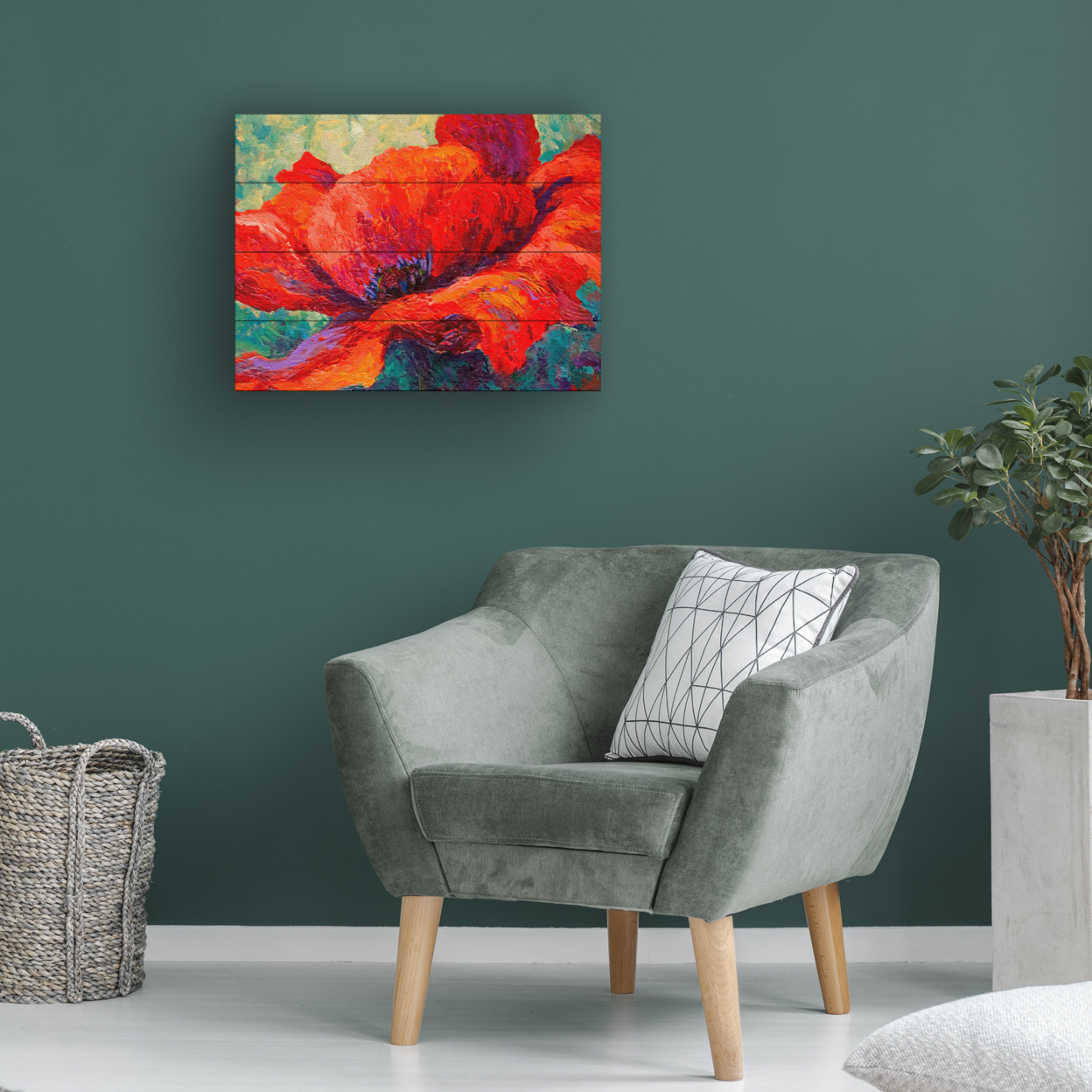 Wall Art 12 X 16 Inches Titled Red Poppy III Ready To Hang Printed On Wooden Planks