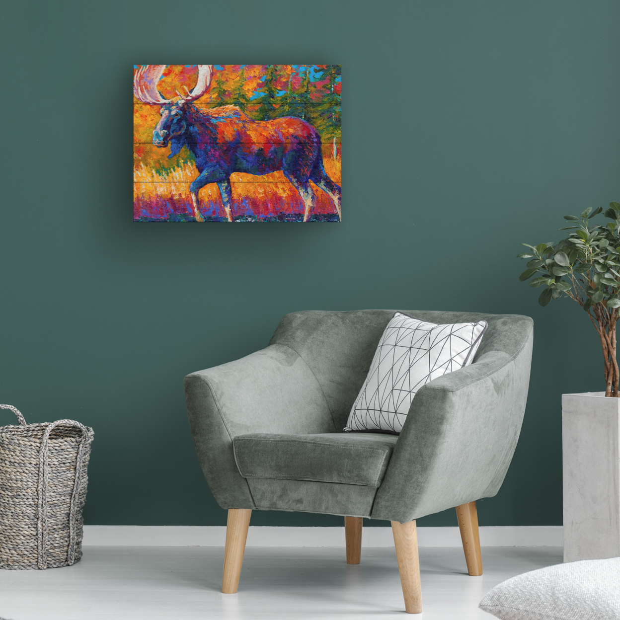 Wall Art 12 X 16 Inches Titled Moose Encounter Ready To Hang Printed On Wooden Planks