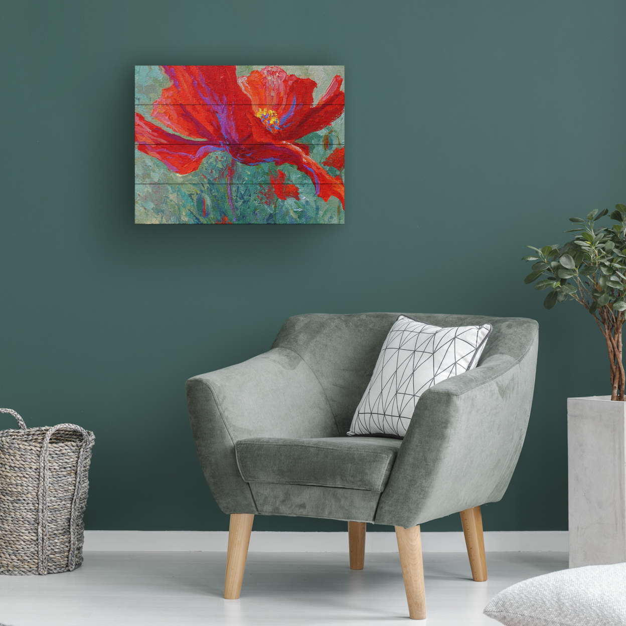 Wall Art 12 X 16 Inches Titled Red Poppy 1 Ready To Hang Printed On Wooden Planks