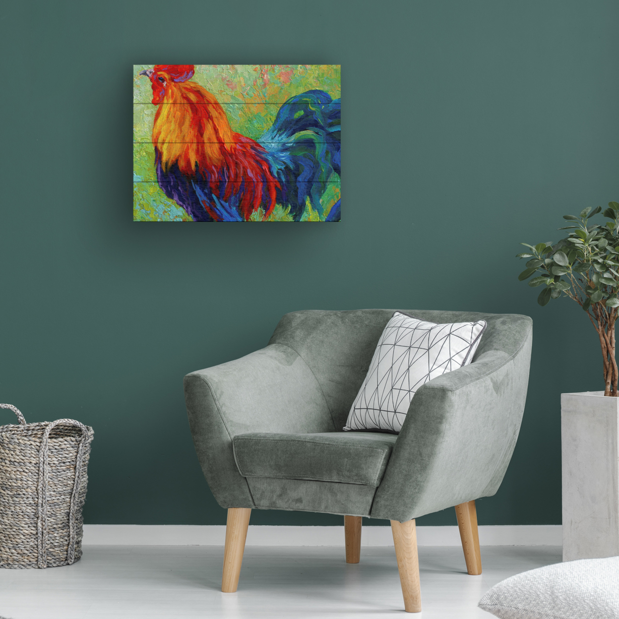 Wall Art 12 X 16 Inches Titled Band Of Gold Rooster Ready To Hang Printed On Wooden Planks
