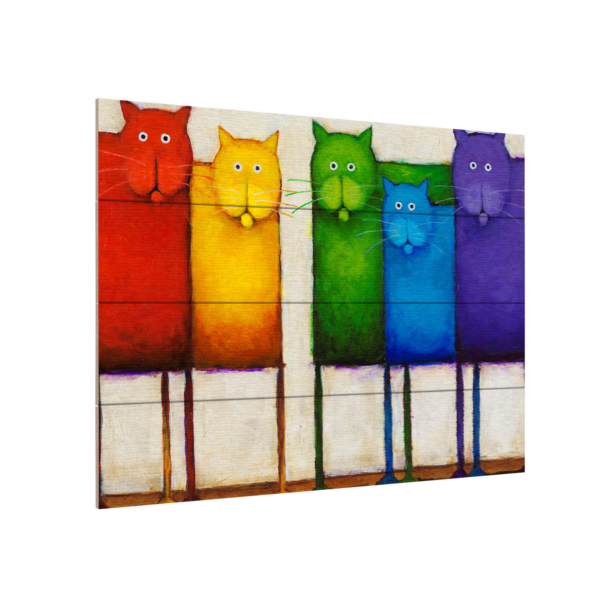 Wall Art 12 X 16 Inches Titled Rainbow Cats Ready To Hang Printed On Wooden Planks