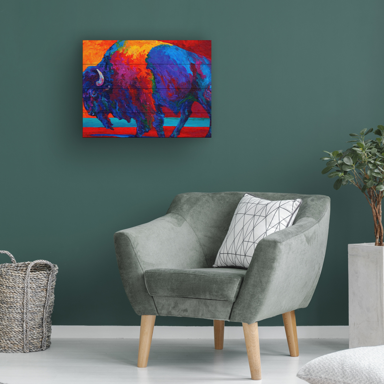 Wall Art 12 X 16 Inches Titled Abstract Bison Ready To Hang Printed On Wooden Planks