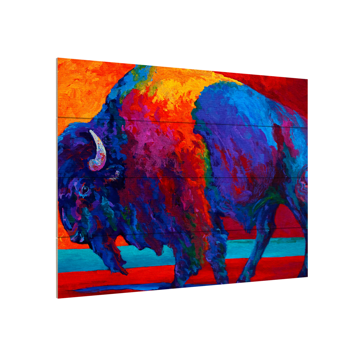 Wall Art 12 X 16 Inches Titled Abstract Bison Ready To Hang Printed On Wooden Planks