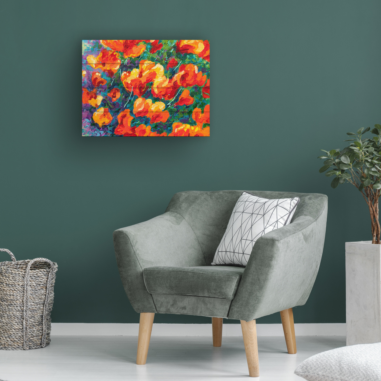 Wall Art 12 X 16 Inches Titled Cal Poppies Ready To Hang Printed On Wooden Planks