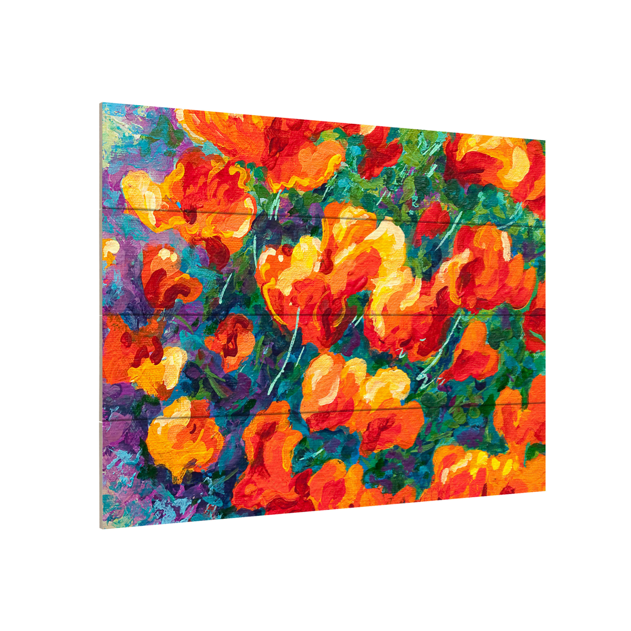 Wall Art 12 X 16 Inches Titled Cal Poppies Ready To Hang Printed On Wooden Planks