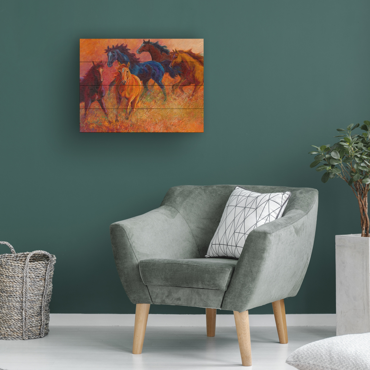 Wall Art 12 X 16 Inches Titled Free Range Horses Ready To Hang Printed On Wooden Planks