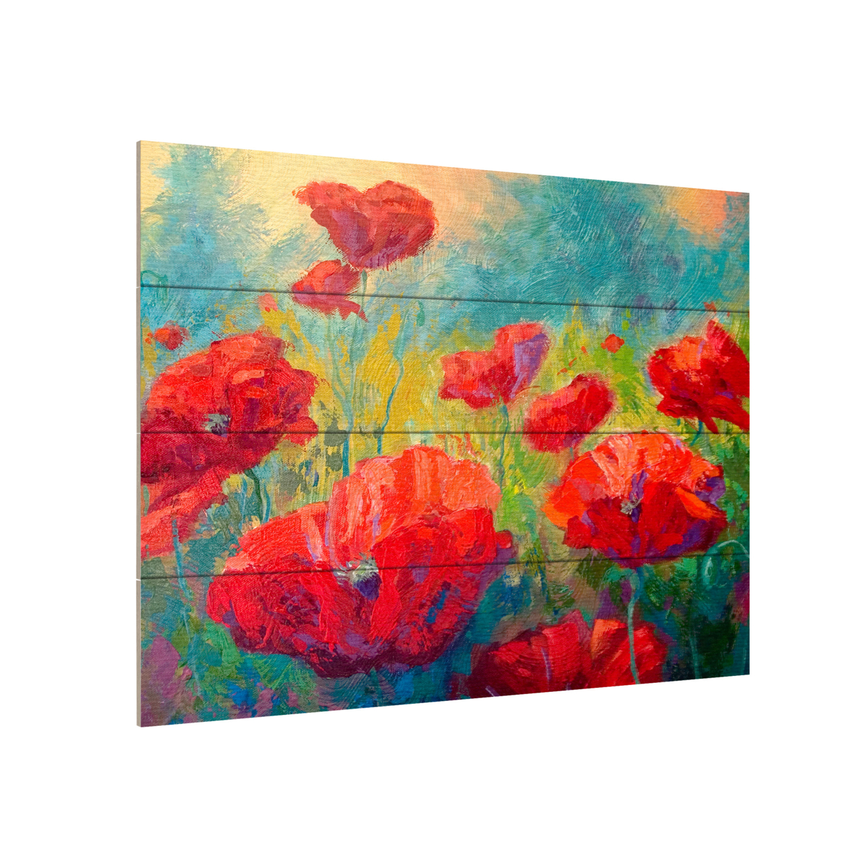 Wall Art 12 X 16 Inches Titled Field Of Poppies Ready To Hang Printed On Wooden Planks