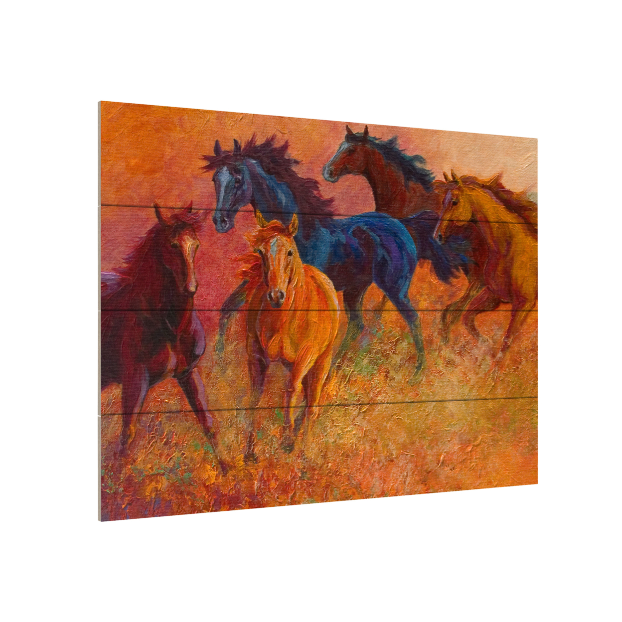 Wall Art 12 X 16 Inches Titled Free Range Horses Ready To Hang Printed On Wooden Planks