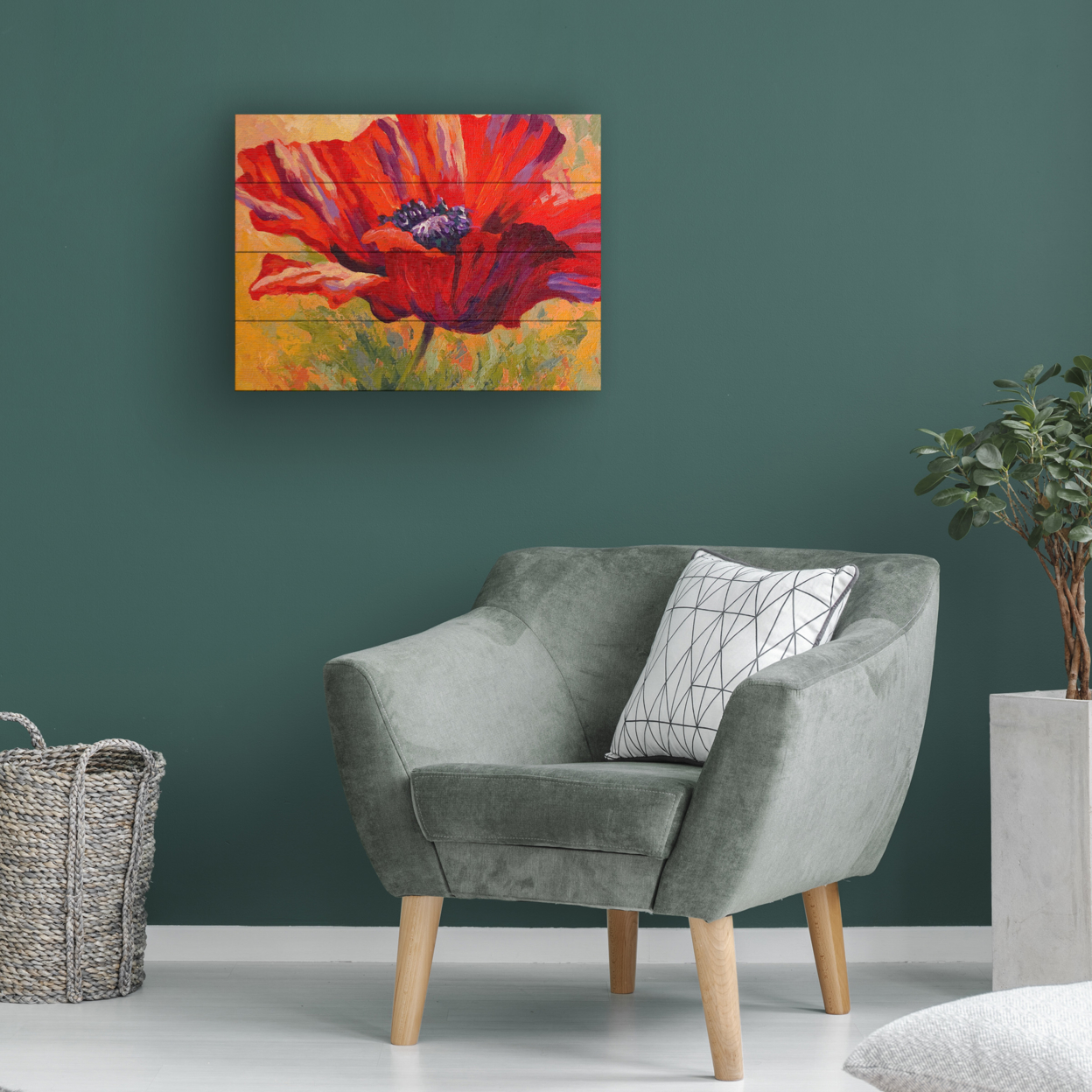 Wall Art 12 X 16 Inches Titled Red Poppy II Ready To Hang Printed On Wooden Planks