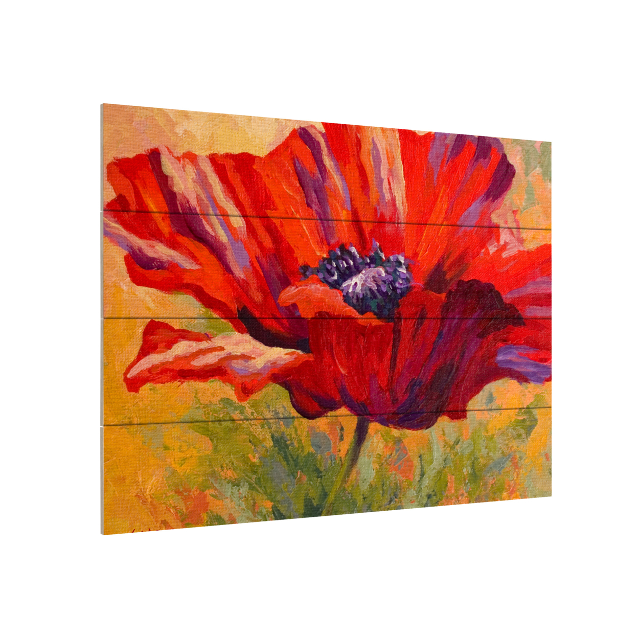 Wall Art 12 X 16 Inches Titled Red Poppy II Ready To Hang Printed On Wooden Planks