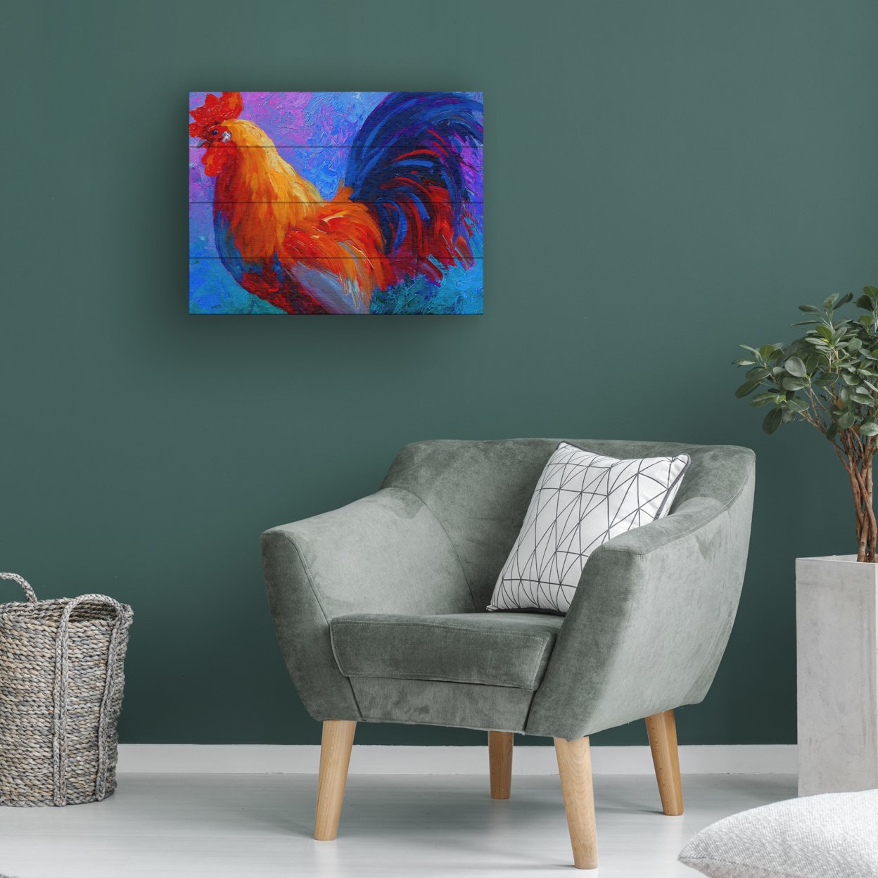 Wall Art 12 X 16 Inches Titled Rooster Bob 1 Ready To Hang Printed On Wooden Planks