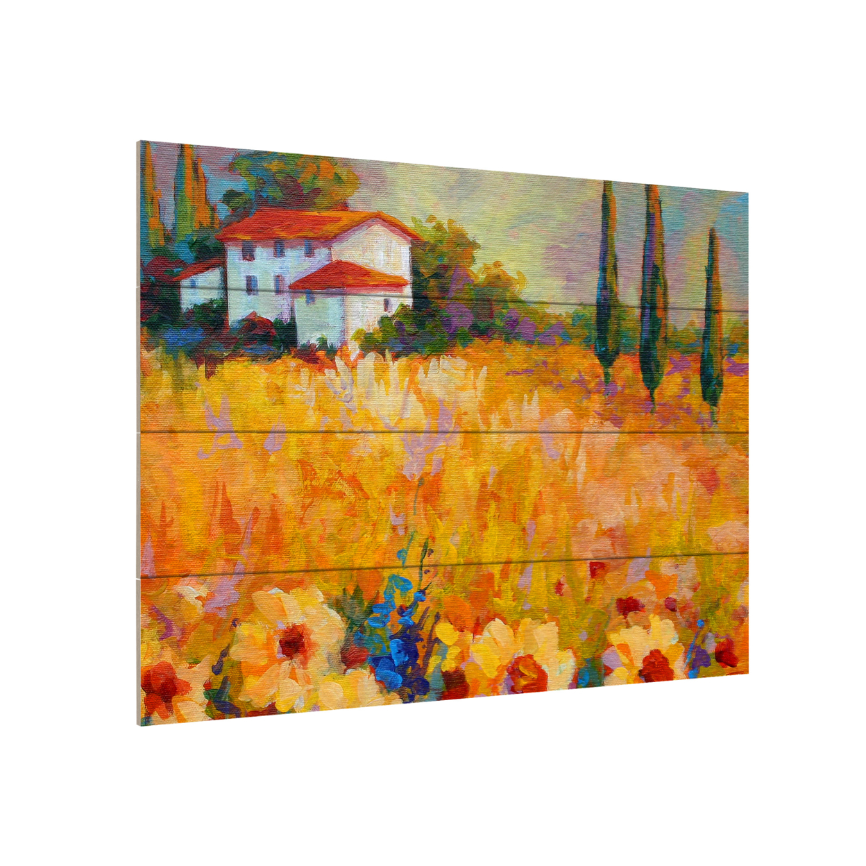 Wall Art 12 X 16 Inches Titled Tuscan Sunflowers Ready To Hang Printed On Wooden Planks